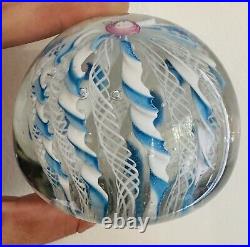 Pairpoint Blue & White Crown Rose Art Glass Paperweight