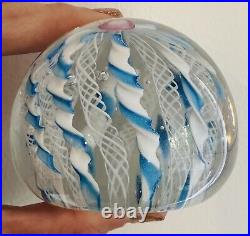 Pairpoint Blue & White Crown Rose Art Glass Paperweight