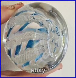 Pairpoint Blue & White Crown Rose Art Glass Paperweight