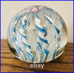 Pairpoint Blue & White Crown Rose Art Glass Paperweight