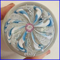 Pairpoint Blue & White Crown Rose Art Glass Paperweight