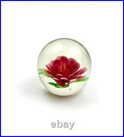 Paperweight Glass with Beautiful Pink Flower Design Vintage Collectibles Gift