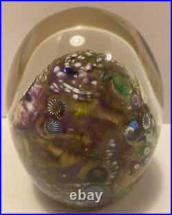 Paul Allen Counts Signed Large Colorful Egg Millefiori Art Glass Paperweight