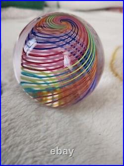 Paul Harrie 3in Rainbow Striped Paperweight. With Original Lable