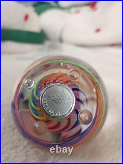 Paul Harrie 3in Rainbow Striped Paperweight. With Original Lable