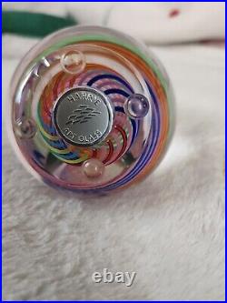 Paul Harrie 3in Rainbow Striped Paperweight. With Original Lable