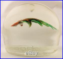 Paul Ysart Fish On White Twisted Latticinio Art Glass Paperweight Vintage