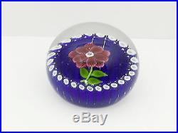 Paul Ysart Red Flower on Blue Stave Basket Ground Paperweight