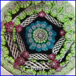 Perthshire 1972B Faceted Cushion Patterned Millefiori Latticinio Rod Paperweight