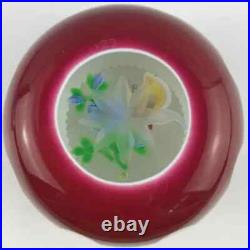 Perthshire 1990E Double Overlay Lampwork Butterfly Flower Faceted Paperweight