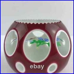 Perthshire 1990E Double Overlay Lampwork Butterfly Flower Faceted Paperweight