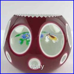 Perthshire 1990E Double Overlay Lampwork Butterfly Flower Faceted Paperweight