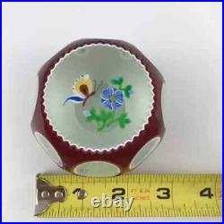 Perthshire 1990E Double Overlay Lampwork Butterfly Flower Faceted Paperweight