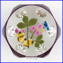 Perthshire 1995F Double Overlay Butterflies Lampwork Flower Faceted Paperweight