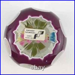 Perthshire 1995F Double Overlay Butterflies Lampwork Flower Faceted Paperweight