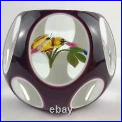 Perthshire 1995F Double Overlay Butterflies Lampwork Flower Faceted Paperweight