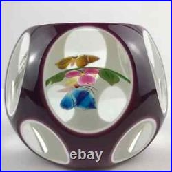 Perthshire 1995F Double Overlay Butterflies Lampwork Flower Faceted Paperweight