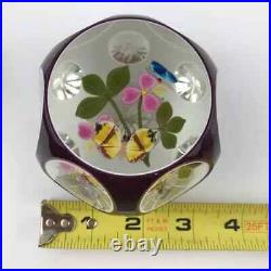 Perthshire 1995F Double Overlay Butterflies Lampwork Flower Faceted Paperweight