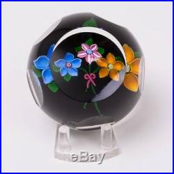 Perthshire Art Glass Paperweight Anemone Flower Bouquet on Black Facets Vintage
