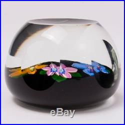 Perthshire Art Glass Paperweight Anemone Flower Bouquet on Black Facets Vintage