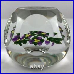 Perthshire PP221 2000 Amethyst & Yellow Flower Bouquet Faceted Paperweight Cert