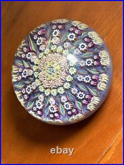 Perthshire art glass paperweights purple, blue patterned twist, millefiori
