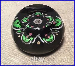 Perthsire Vintage Crystal Glass Black Green & Pink Floral Paperweight 1994