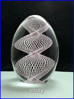 Pink Filigrana Swirl Art Glass Paperweight Vintage Hand Blown Air Twist 3.5 Tall