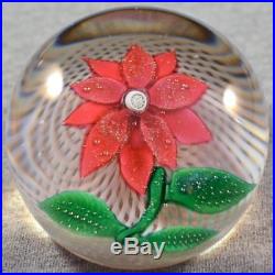 RARE LARGE VINTAGE NEGC NEW ENGLAND GLASS POINSETTIA on FILIGREE PAPERWEIGHT