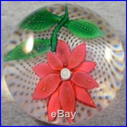RARE LARGE VINTAGE NEGC NEW ENGLAND GLASS POINSETTIA on FILIGREE PAPERWEIGHT