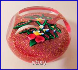 RARE & MARVELOUS SIGNED CHARLES KAZIUN JR RED/PINK PANSY Art Glass Paperweight