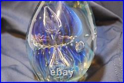 RARE Robert Eickholt signed 2002 paperweight Art Glass 5in EMAN egg anemone blue