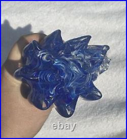RARE Vintage 8 Inch Hand Blown Glass Seashell Blue & White Swirl Paperweight