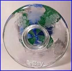 RARE Vintage FOOTED PAIRPOINT Blue and White CRIMP ROSE Art Glass Paperweight