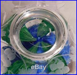 RARE Vintage FOOTED PAIRPOINT Blue and White CRIMP ROSE Art Glass Paperweight