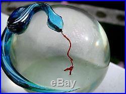 REDUCED! Vtg. CORREIA BLUE STRIPED SNAKE PAPERWEIGHT 3, Signed, Numbered, 1989