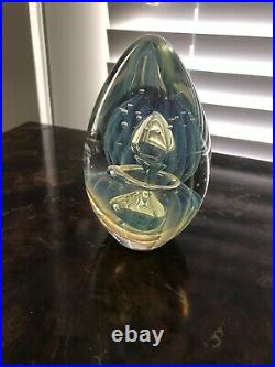 ROBERT EICKHOLT Opalescent DOUBLE JELLYFISH Art Glass PAPERWEIGHT Signed 2000