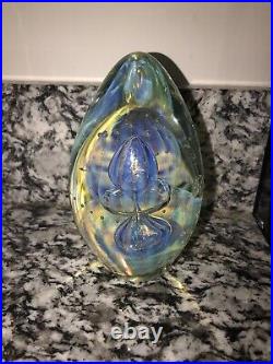 ROBERT EICKHOLT Opalescent DOUBLE JELLYFISH Art Glass PAPERWEIGHT Signed 2000