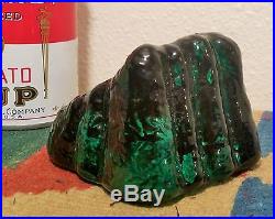 ROCK of GIBRALTAR vtg blenko art glass paperweight vine emerald green figure