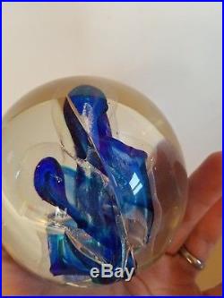 RW Stephen Art Glass paperweight Vintage sculpture blue Large 4.25 1983