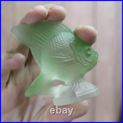 R. Lalique Signed Green Fish Paperweight Poisson Correct Early Signature
