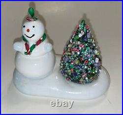 Rare 4 1/4 Cape Cod Glass Works Snowman & Christmas Tree Paperweight Beautiful