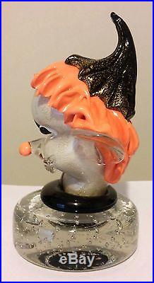 Rare Design New Vintage Murano Art Glass Alfredo Barbini Clown Head Paperweight