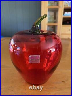 Rare HTF Vintage MCM Large Viking Glass Apple withlabel 6.5 x 5 Red