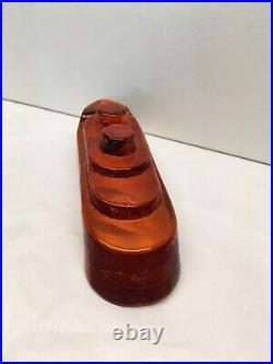 Rare Signed V Nason Murano Glass Amber Orange Ship 5-3/4 Vintage Paperweight