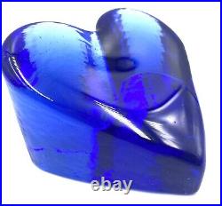 Rare Small Vintage COBALT HEART Paperweight Signed Fire & Light Recycled Glass