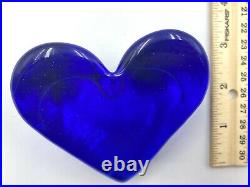 Rare Small Vintage COBALT HEART Paperweight Signed Fire & Light Recycled Glass