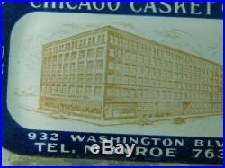 Rare Vintage Antique glass Advertisement Paperweight Chicago Casket Co Factory
