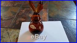Rare Vintage Blenko Glass Amber Color Rabbit Paperweight Figure with foil label