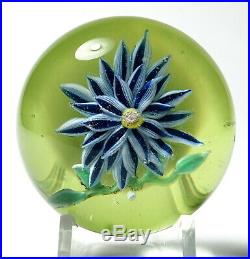 Rare Vintage Lewis Kain Blue and White Dahlia Paperweight with Green Ground